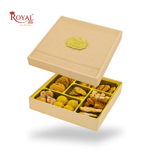 Premium Wedding Favor Bhaji and Sweets Box | 10.5x10.5x2 Inch | Cream