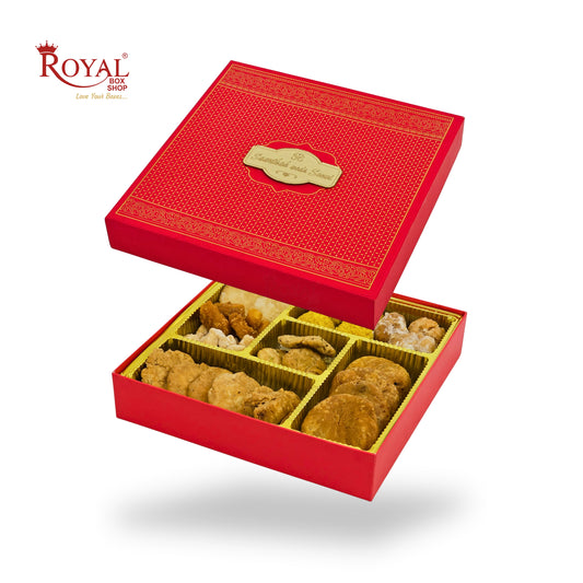 Premium Wedding Favor Bhaji and Sweets Box | 10.5x10.5x2 Inch | Red