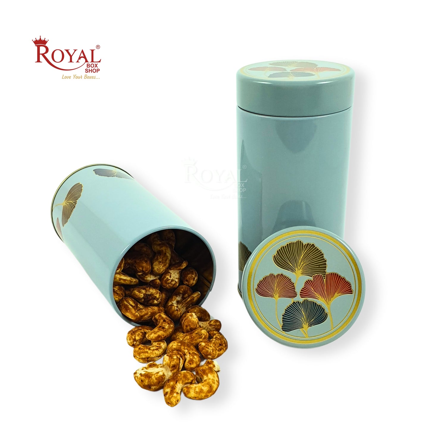 Premium Tin Jars I 6"x3" Inches I Blue With Golden Leafing