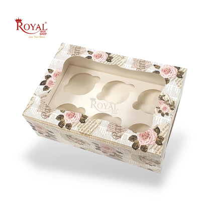 6pc Cupcake Box With Window I Size 10"x6.75"x3.5" I News Print I Perfect for Cupcakes, cookies