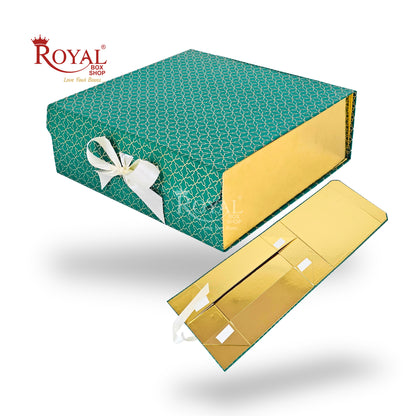 Royal Box Shop® Premium Rigid Gift Box I 10x10x3.5 Inch I Green I Collapsible with Ribbon