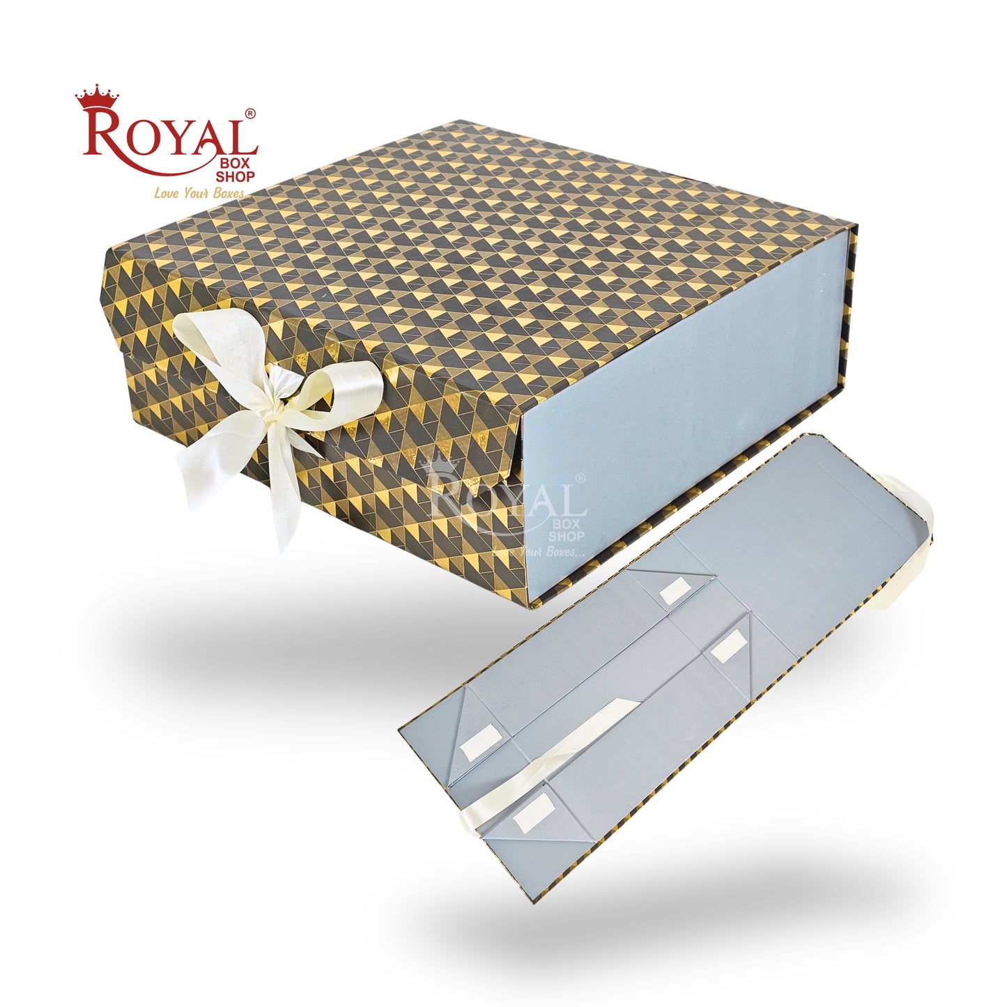Premium Foldable Rigid Gift Box I Grey I 10x10x3.5 | Magnetic Closure Hamper Box