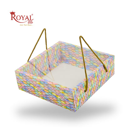 Premium Gift Hamper Bags with Transparent Lid I 10x10x3.5 inches I Multicolor