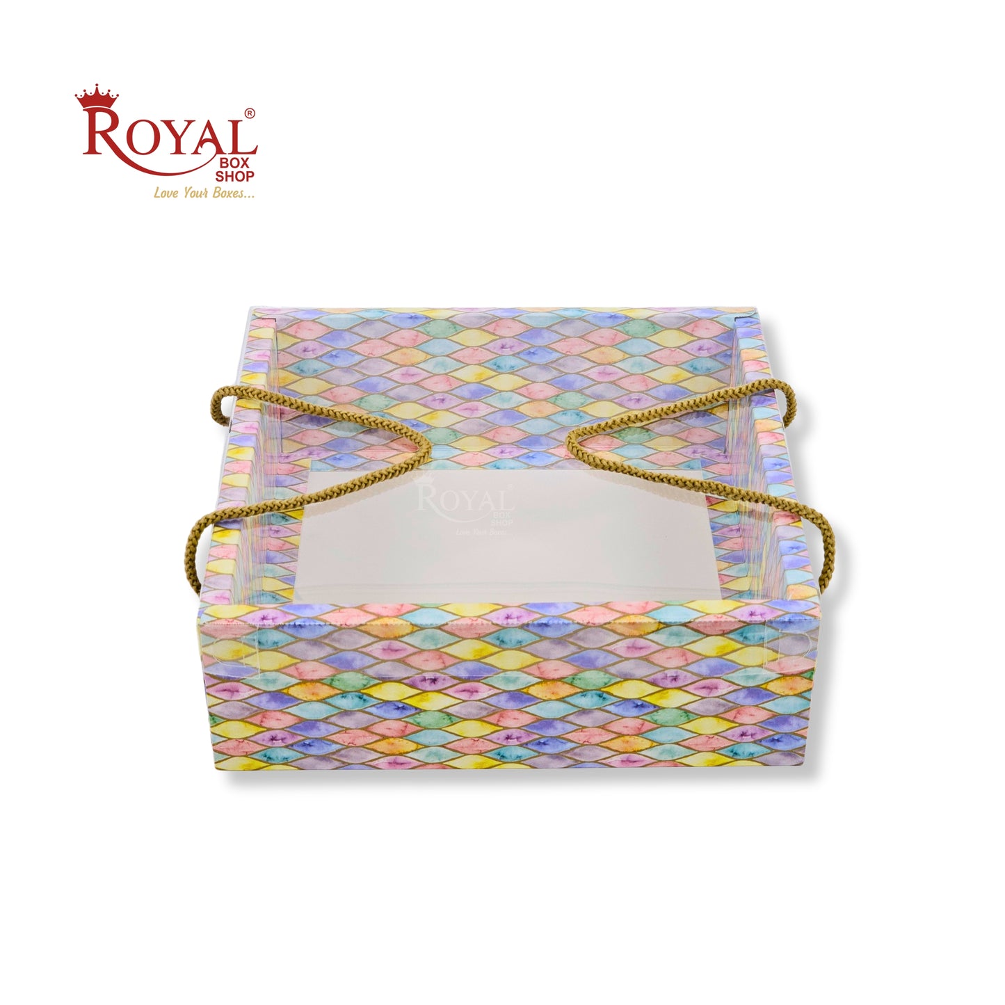 Premium Gift Hamper Bags with Transparent Lid I 10x10x3.5 inches I Multicolor