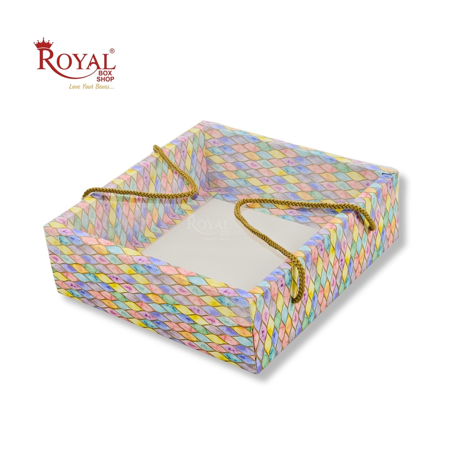 Premium Gift Hamper Bags with Transparent Lid I 10x10x3.5 inches I Multicolor