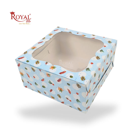 Window Cake Box | 10x10x5 Inches | Floral Print Blue | WB | B2B