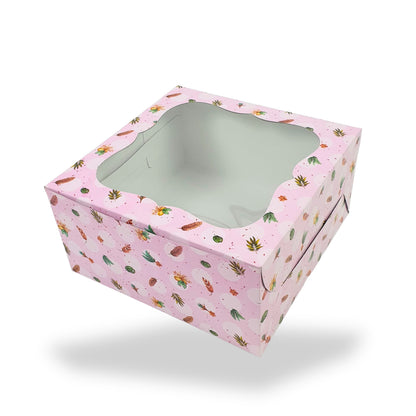 Window Cake Box I 10x10x5 inches I Floral Print Pink - WB