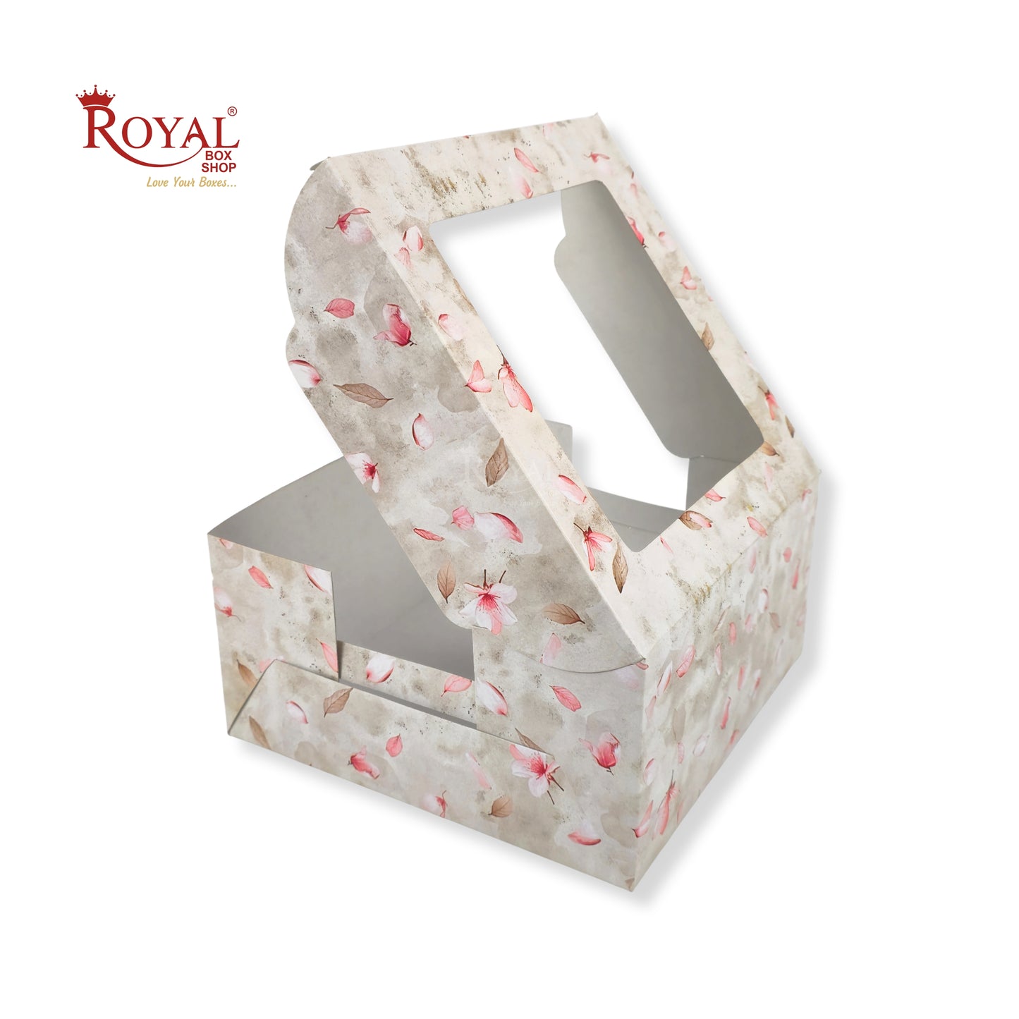 Window Cake Box I 10x10x5 inches I Floral Print Grey - WB