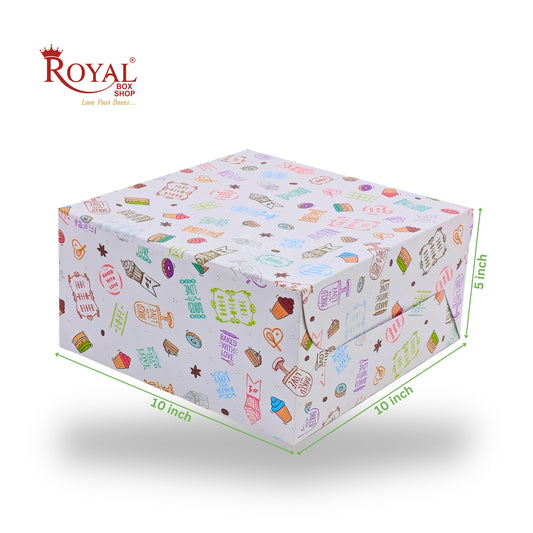 Cake Box | 10x10x5 Inches | White With Floral Print | WB | B2B
