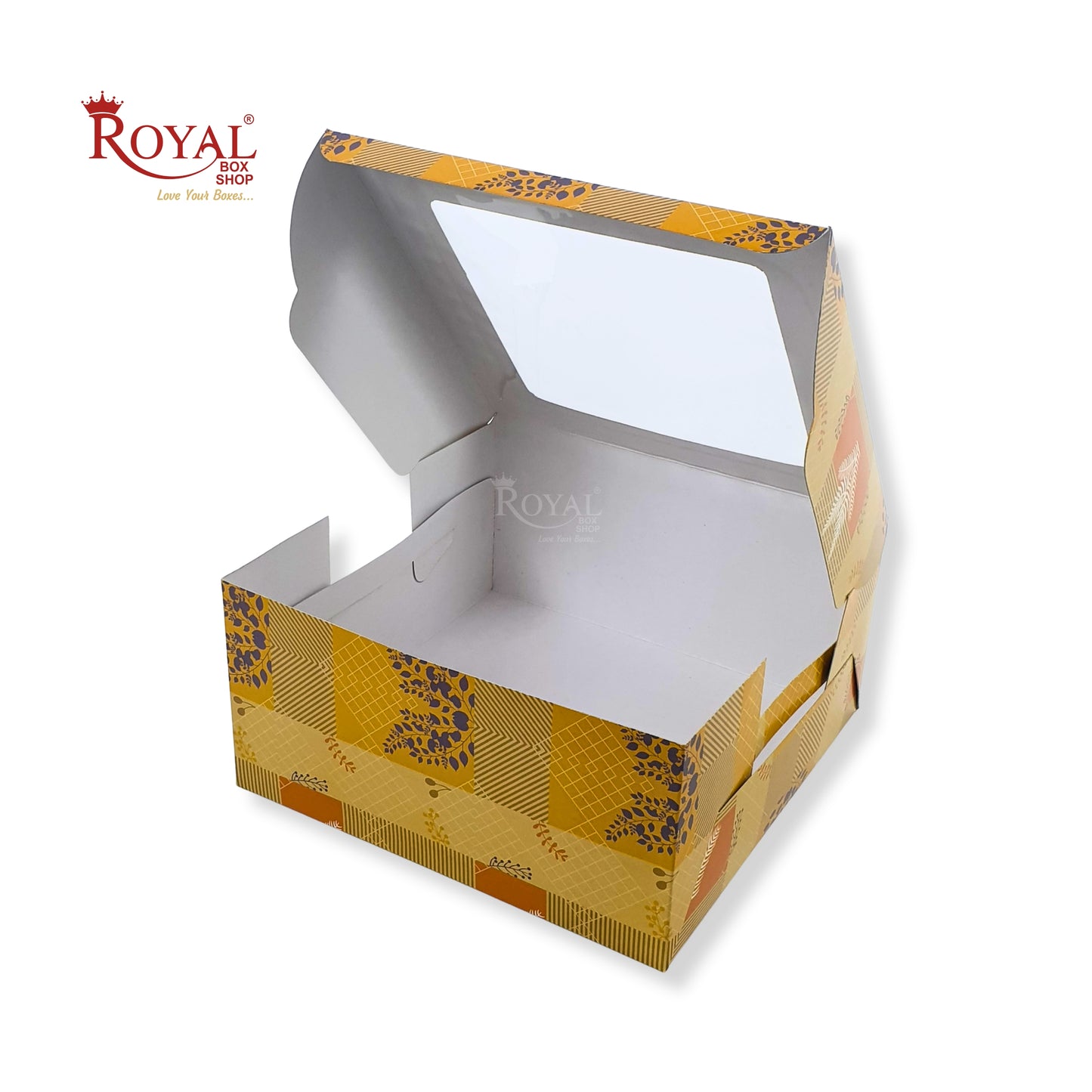 Window Cake Box I 10x10x5 inches I Floral Print Yellow - WB