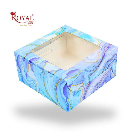 Window Cake Box| 10x10x5 inches | Blue Marble Print | FBB