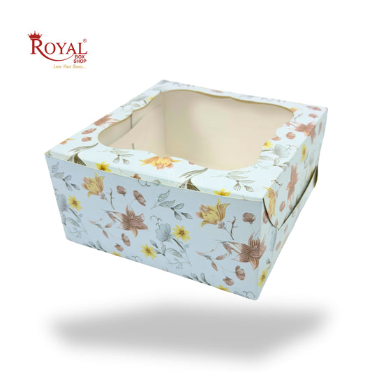 Window Cake Box | 10x10x5 Inches | Blue Floral | FBB Paper | B2B | 1 Kg Cake Box