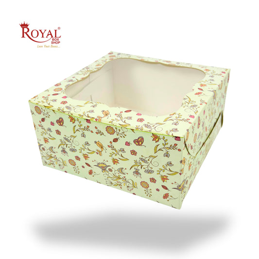 Window Cake Box | 10x10x5 Inches | Green Floral | FBB Paper | B2B | 1 kg Cake Box