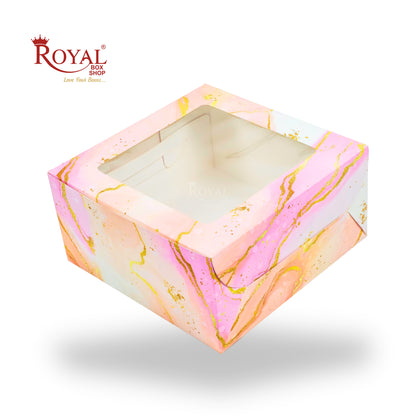 Window Cake Box| 10x10x5 inches | Pink Marble Print | FBB