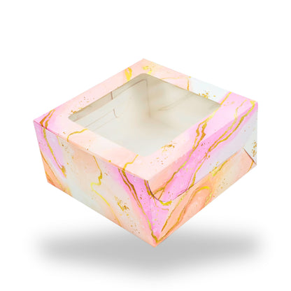 Window Cake Box| 10x10x5 inches | Pink Marble Print | FBB