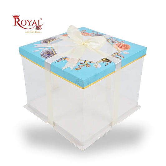 Tall Transparent Square Box with Ribbon I Blue I Perfect for Cakes & Gifts!