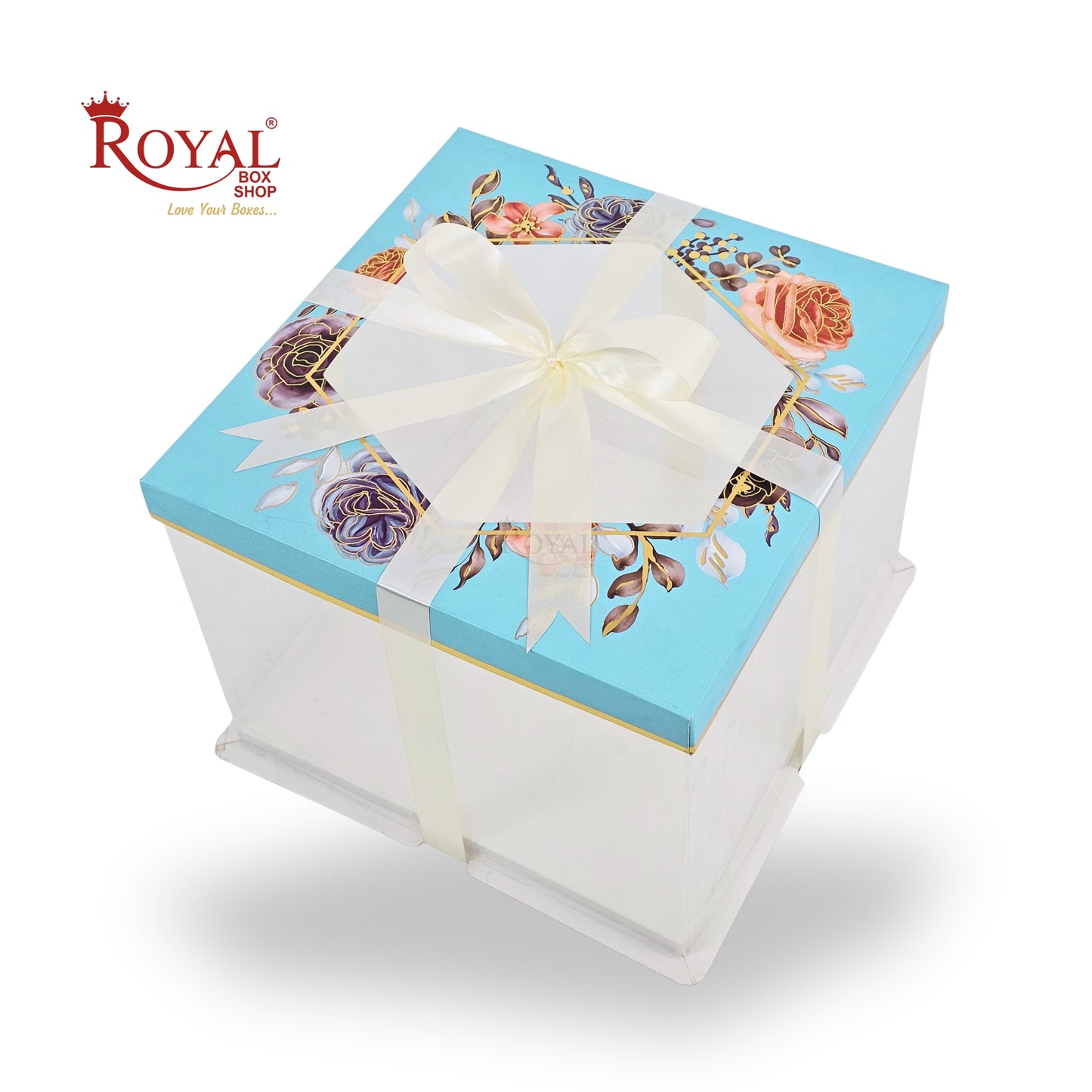 Tall Transparent Square Box with Ribbon I Blue I Perfect for Cakes & Gifts!