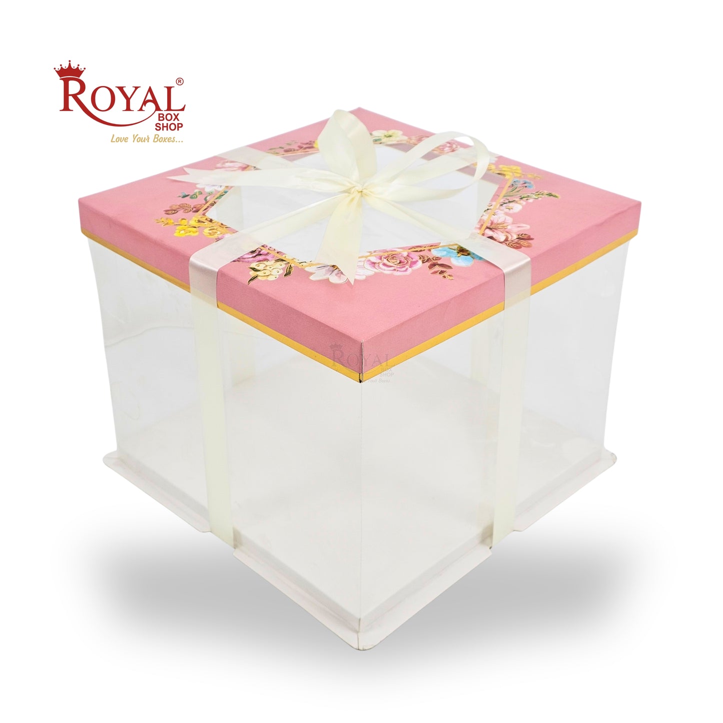 Tall Transparent Square Box with Ribbon I Pink I Perfect for Cakes & Gifts!