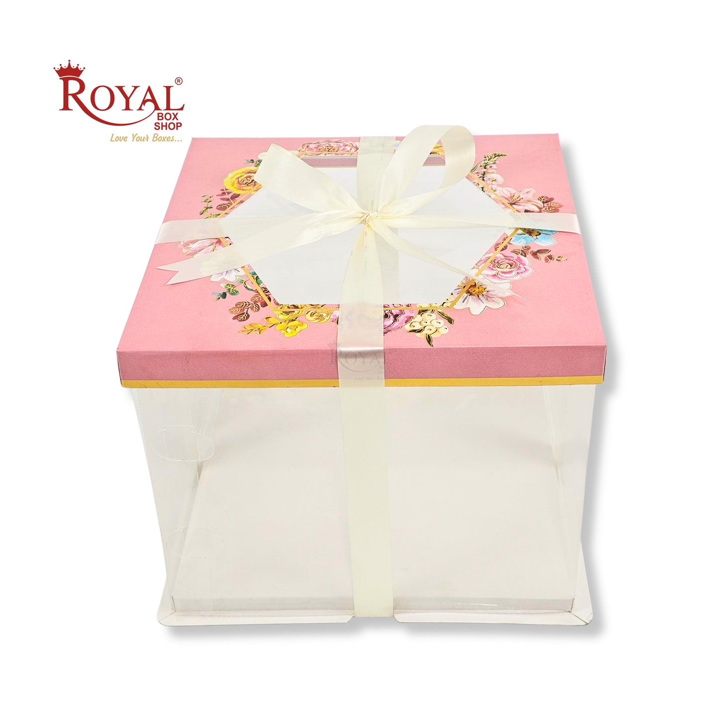Tall Transparent Square Box with Ribbon I Pink I Perfect for Cakes & Gifts!