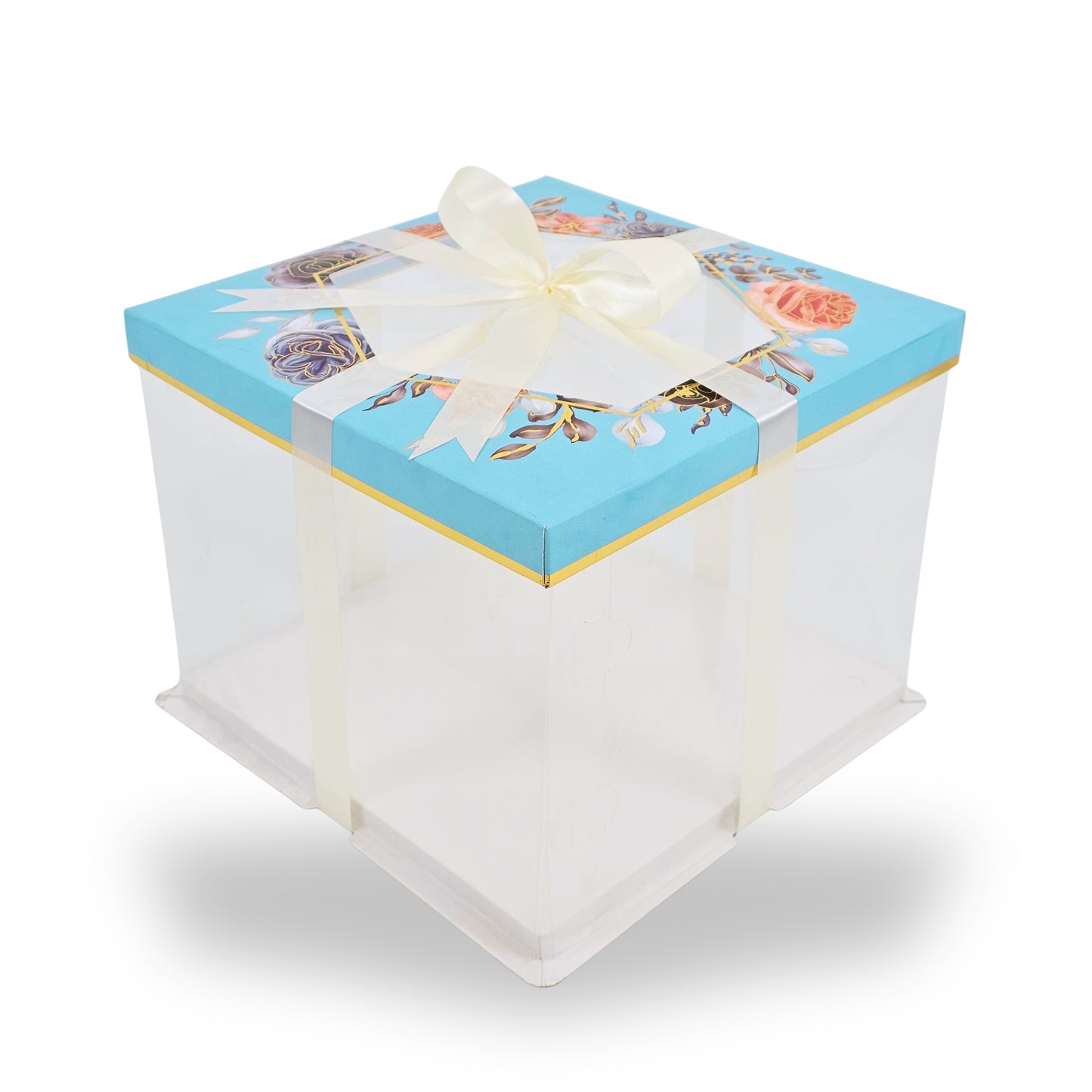 Tall Transparent Square Box with Ribbon I Blue I Perfect for Cakes & Gifts!