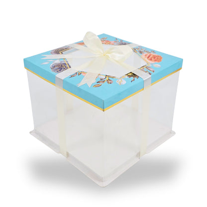 Tall Transparent Square Box with Ribbon I Blue I Perfect for Cakes & Gifts!
