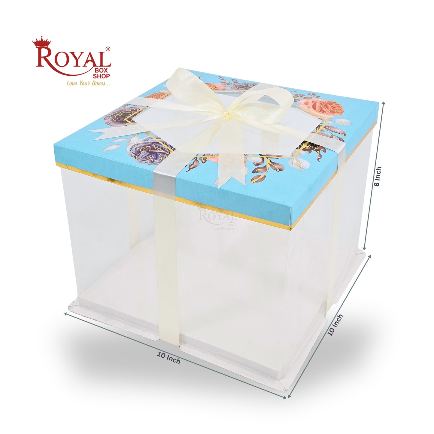 Tall Transparent Square Box with Ribbon I Blue I Perfect for Cakes & Gifts!