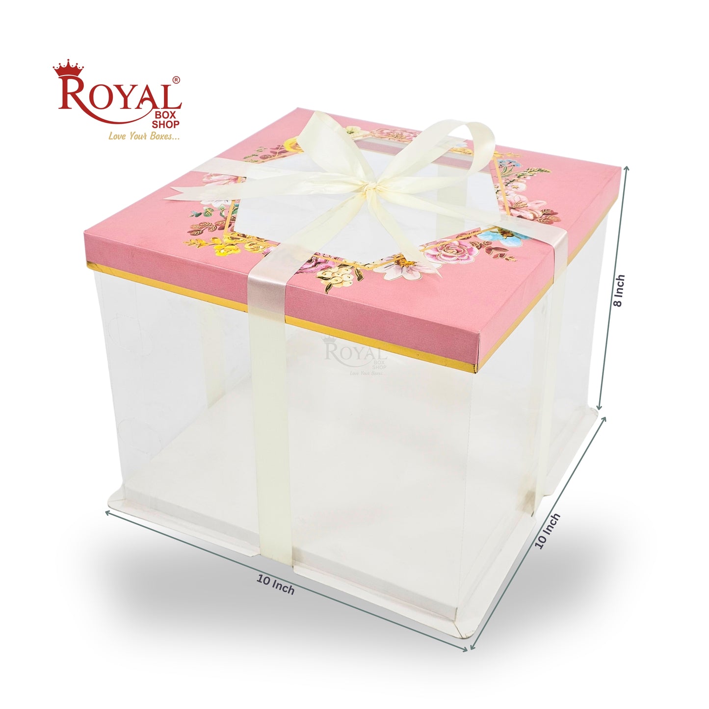 Tall Transparent Square Box with Ribbon I Pink I Perfect for Cakes & Gifts!