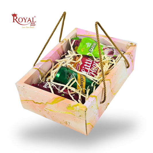 Premium Gift Hamper Bags with Transparent Lid | 10x6.75x3.5 inches | Pink Marble Print