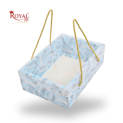 Premium Gift Hamper Bags with Transparent Lid | 10x6.75x3.5 inches | Blue