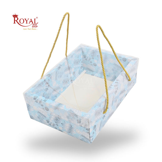 Premium Gift Hamper Bags with Transparent Lid | 10x6.75x3.5 inches | Blue