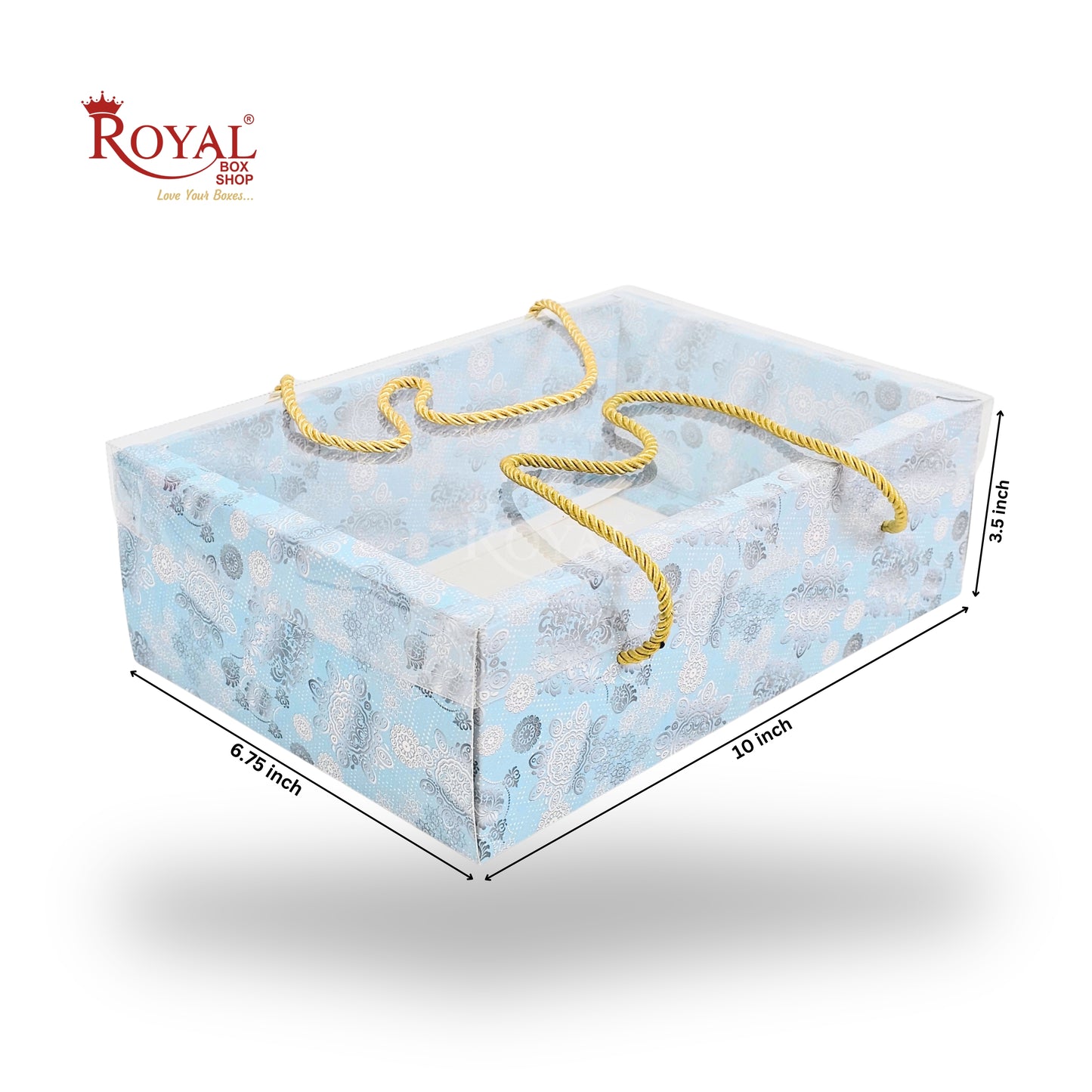 Premium Gift Hamper Bags with Transparent Lid | 10x6.75x3.5 inches | Blue