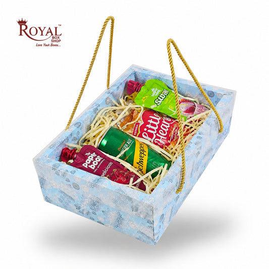 Premium Gift Hamper Bags with Transparent Lid | 10x6.75x3.5 inches | Blue