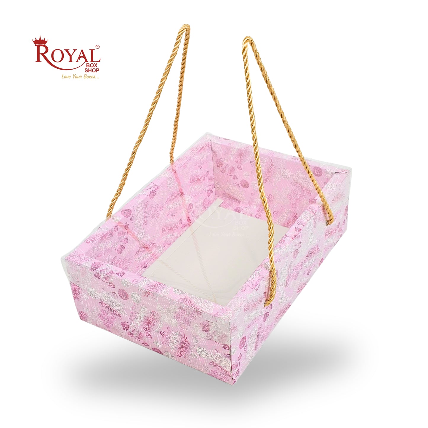 Premium Gift Hamper Bags with Transparent Lid | 10x6.75x3.5 inches | Pink