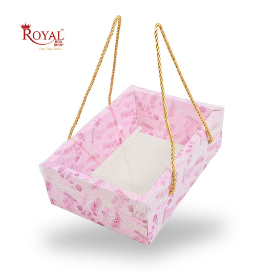 Premium Gift Hamper Bags with Transparent Lid | 10x6.75x3.5 inches | Pink