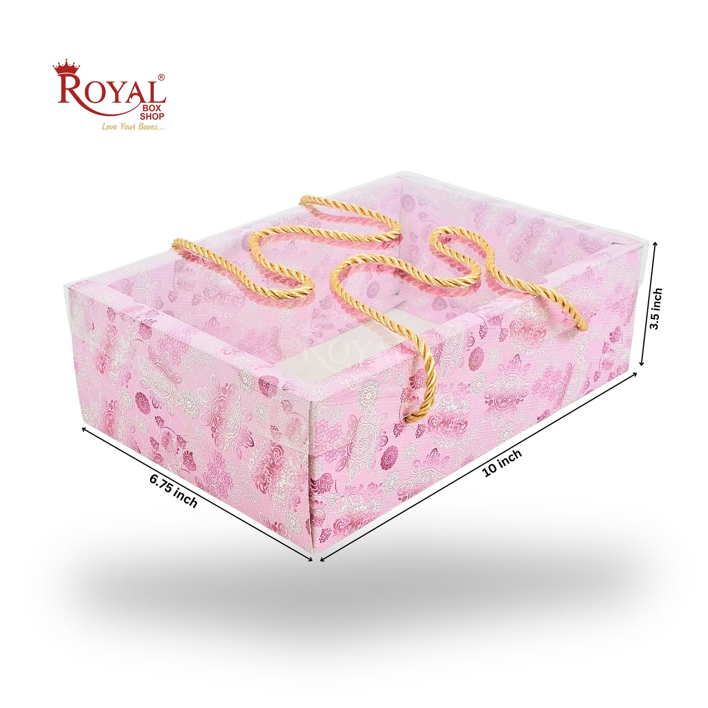 Premium Gift Hamper Bags with Transparent Lid | 10x6.75x3.5 inches | Pink