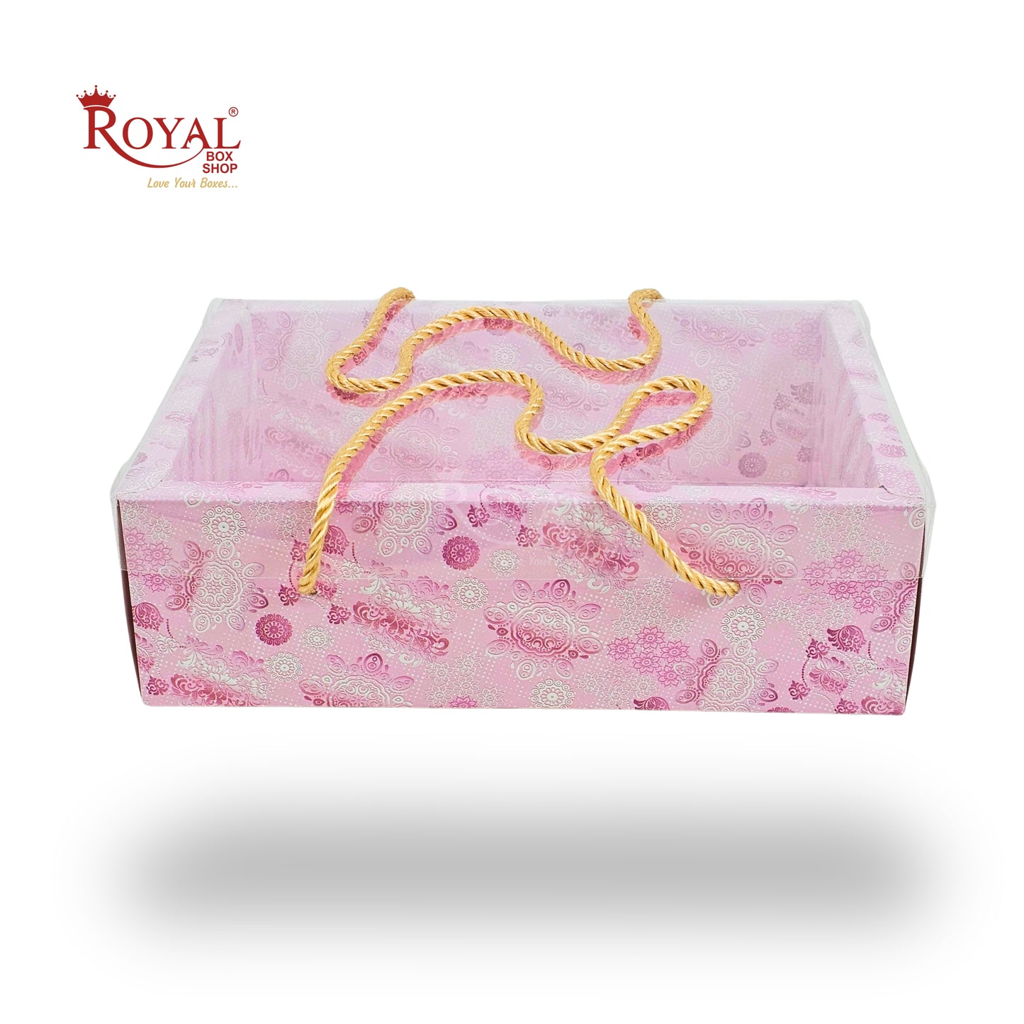 Premium Gift Hamper Bags with Transparent Lid | 10x6.75x3.5 inches | Pink