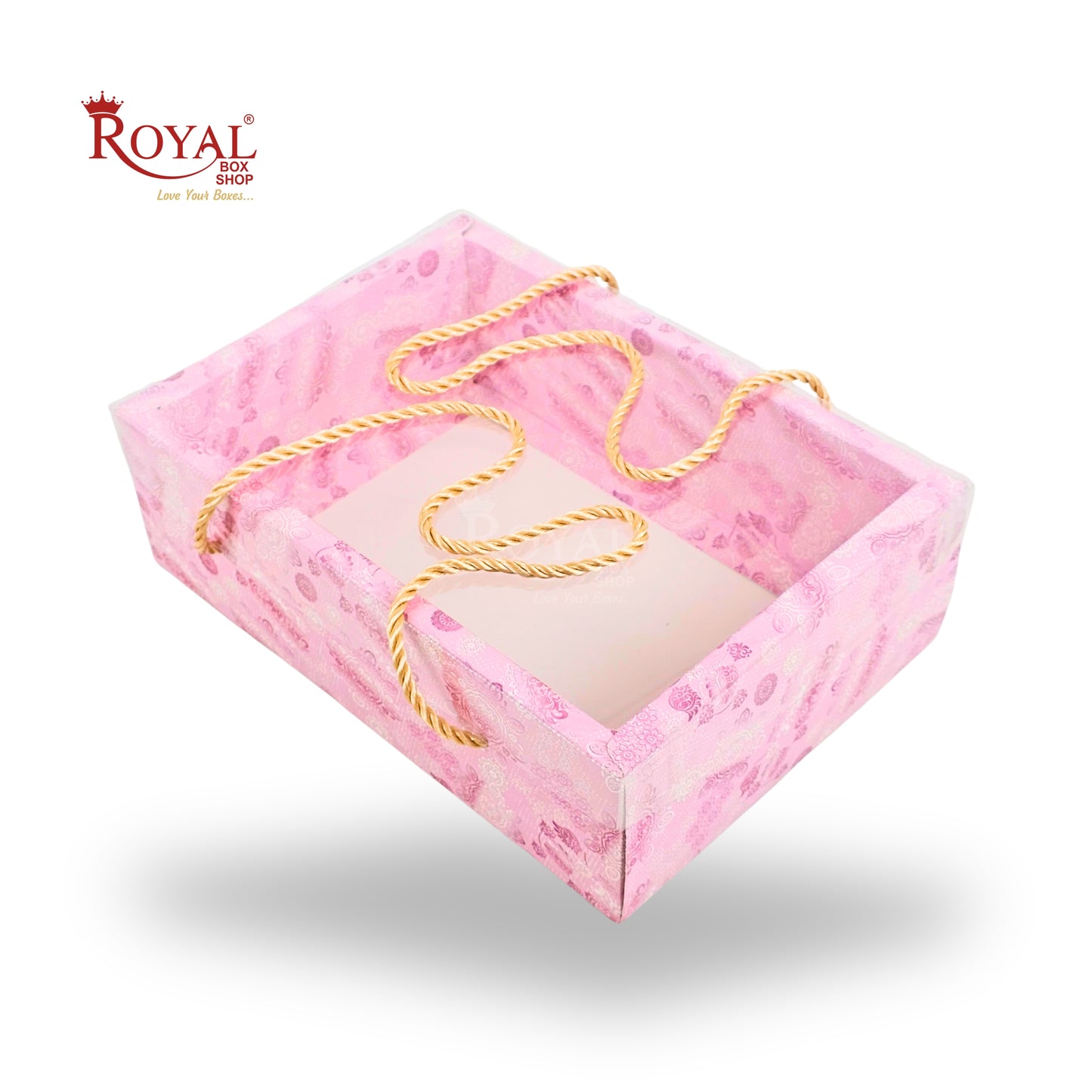 Premium Gift Hamper Bags with Transparent Lid | 10x6.75x3.5 inches | Pink