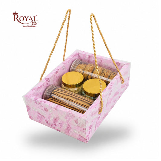 Premium Gift Hamper Bags with Transparent Lid | 10x6.75x3.5 inches | Pink