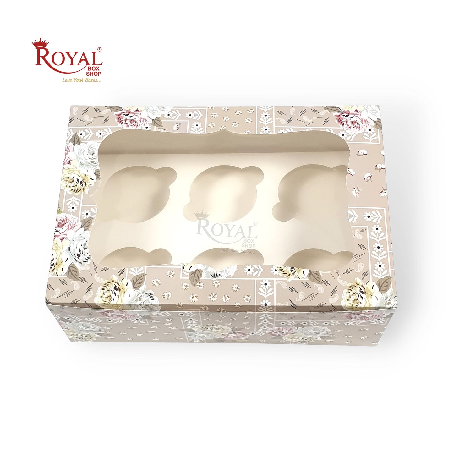 6pc Cupcake Box With Window I Size 10"x6.75"x3.5" I Flower Print I Perfect for Cupcakes, cookies