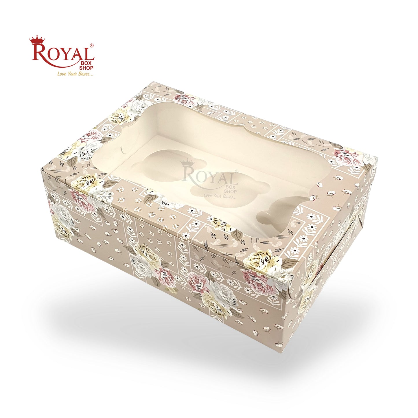 6pc Cupcake Box With Window I Size 10"x6.75"x3.5" I Flower Print I Perfect for Cupcakes, cookies