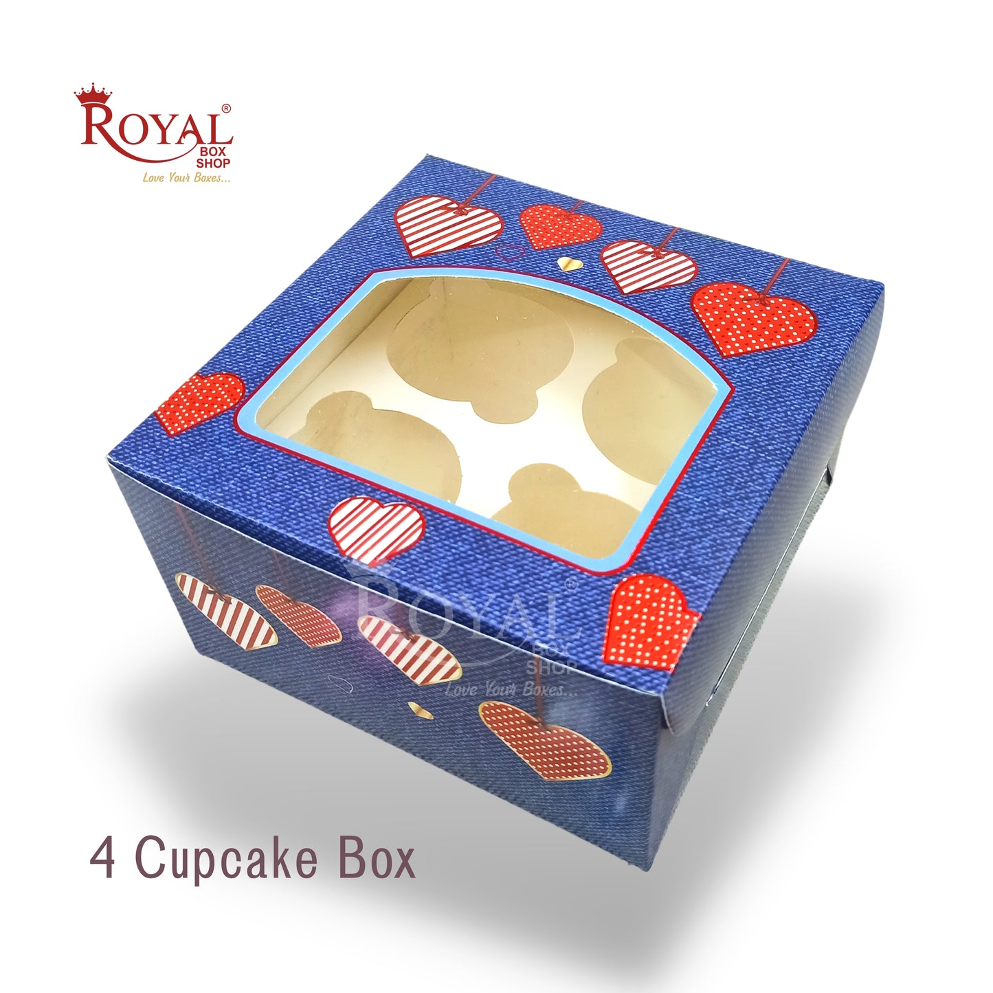 4 Cupcake Valentine Theme Box I Size 7x7x3.5" Inch I Royal Blue Color