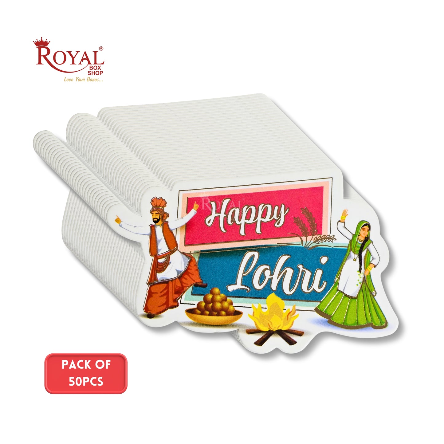 Happy Lohri Tags I D1 | Mix Color | Pack of 50 | Festive Tags for Gift Hampers & Baskets