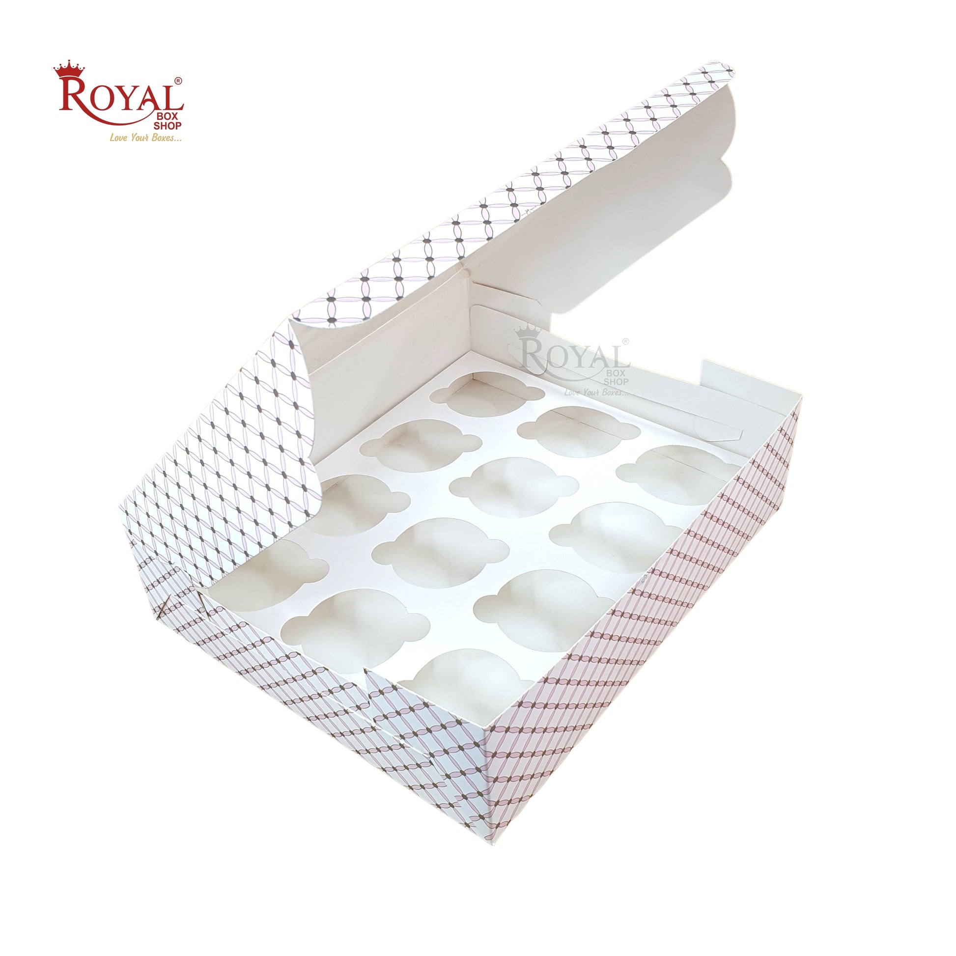 12pc Cupcake Box With Window - Size 10"x12"x4" - Pink Flower Check Print Royal Box Shop