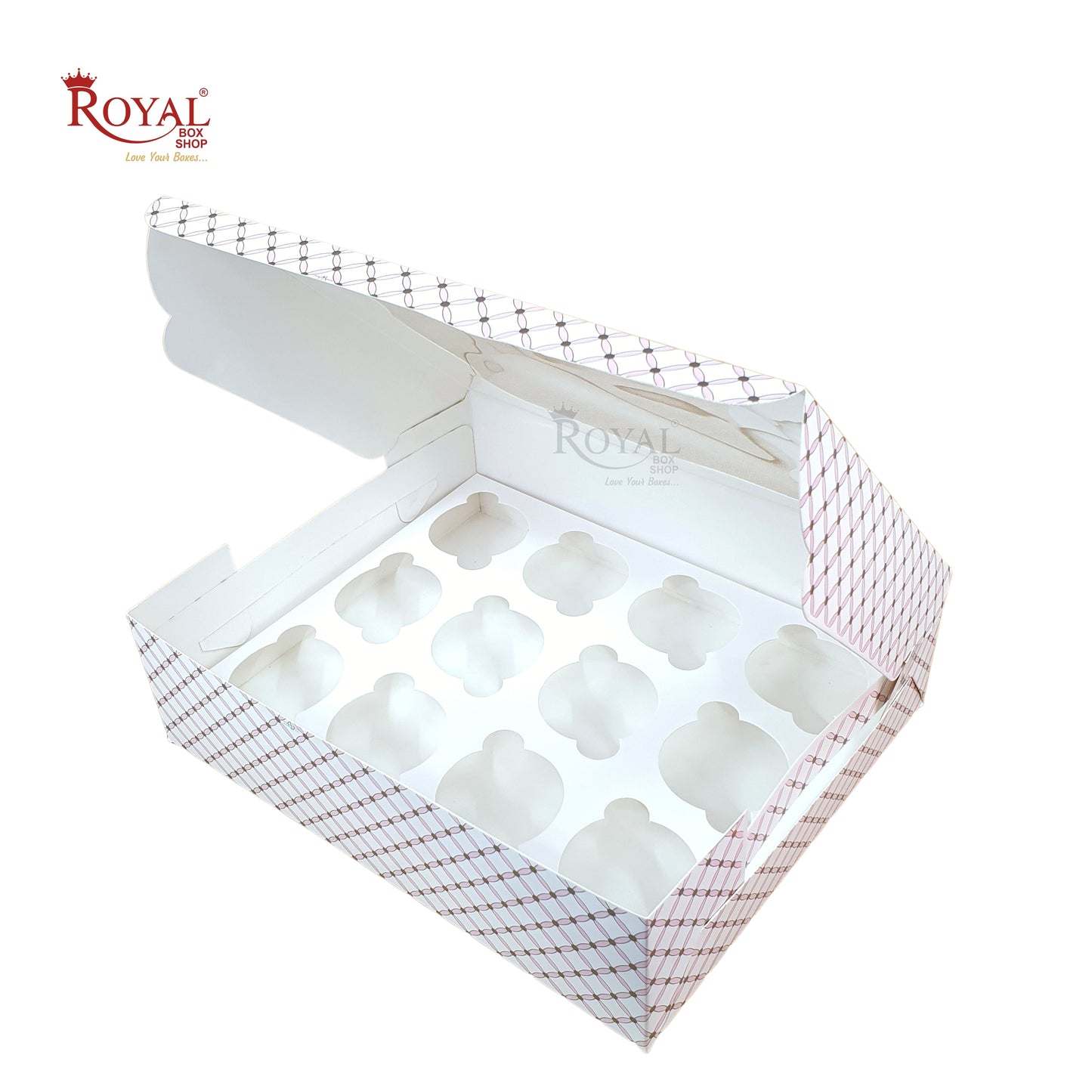 12pc Cupcake Box With Window - Size 10"x12"x4" - Pink Flower Check Print Royal Box Shop