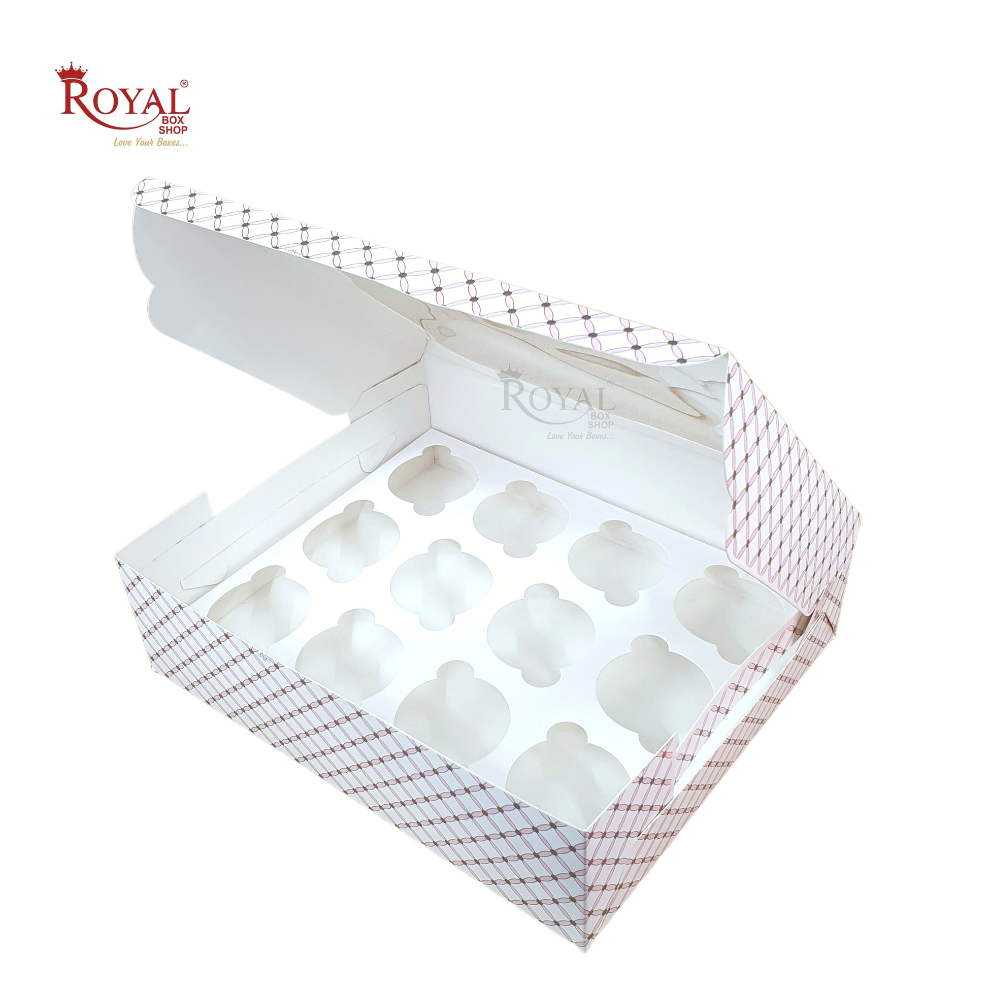 12pc Cupcake Box With Window - Size 10"x12"x4" - Pink Flower Check Print Royal Box Shop