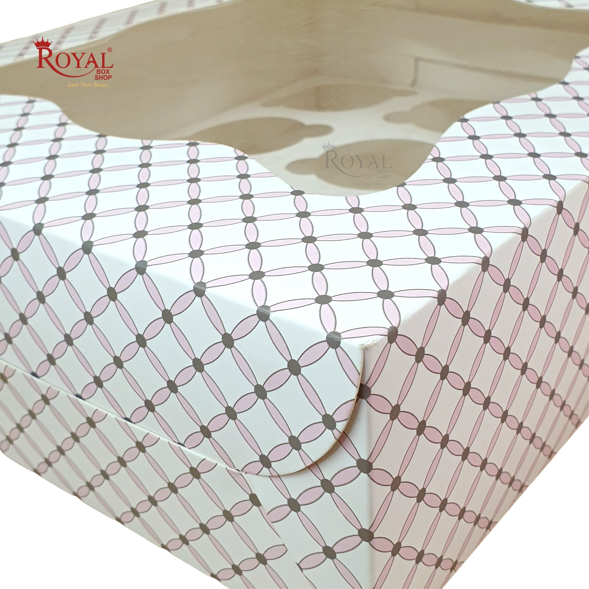 12pc Cupcake Box With Window - Size 10"x12"x4" - Pink Flower Check Print Royal Box Shop