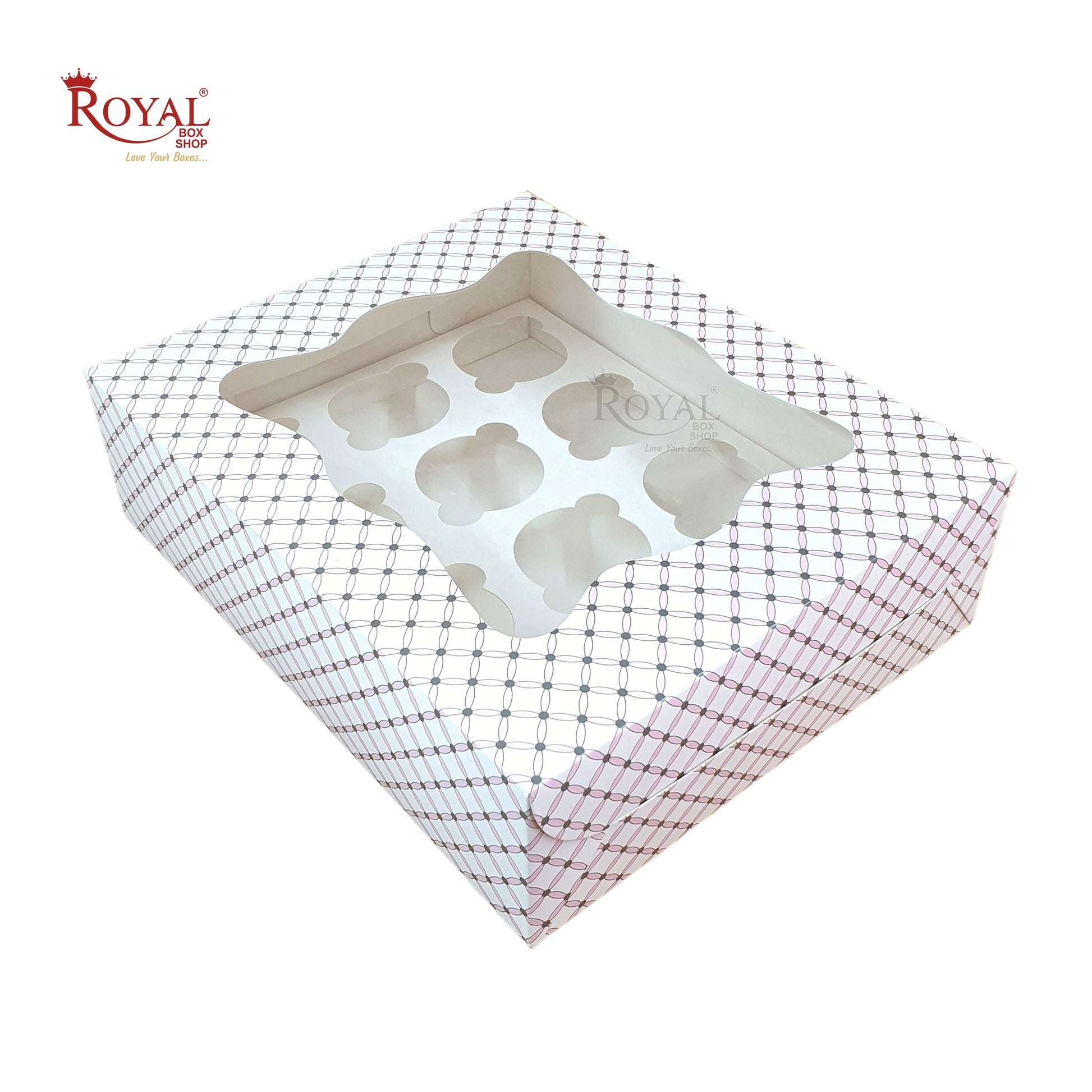 12pc Cupcake Box With Window - Size 10"x12"x4" - Pink Flower Check Print Royal Box Shop