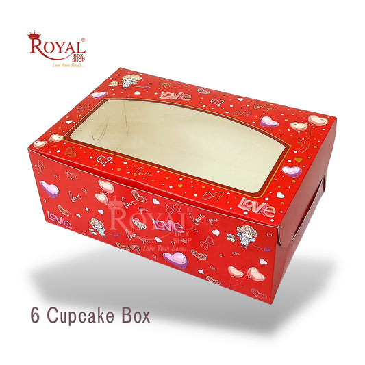 6 Cupcake Valentine Theme Box I Size 10x6.57x3.5" Inch I Red Color