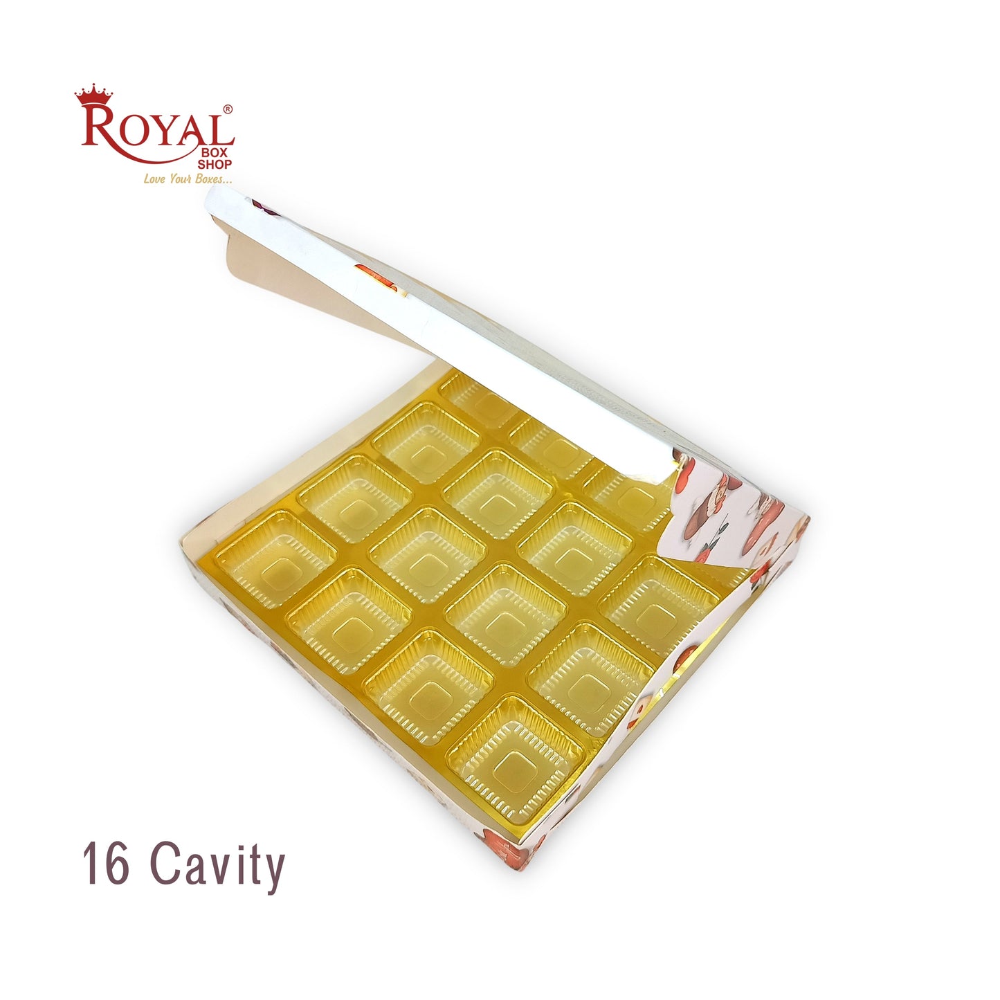 16 Cavity Valentine Chocolate Boxes  I 7.5 x 7.5 x 1.25 inch I For Chocolates, Sweets Bites Gifting Royal Box Shop