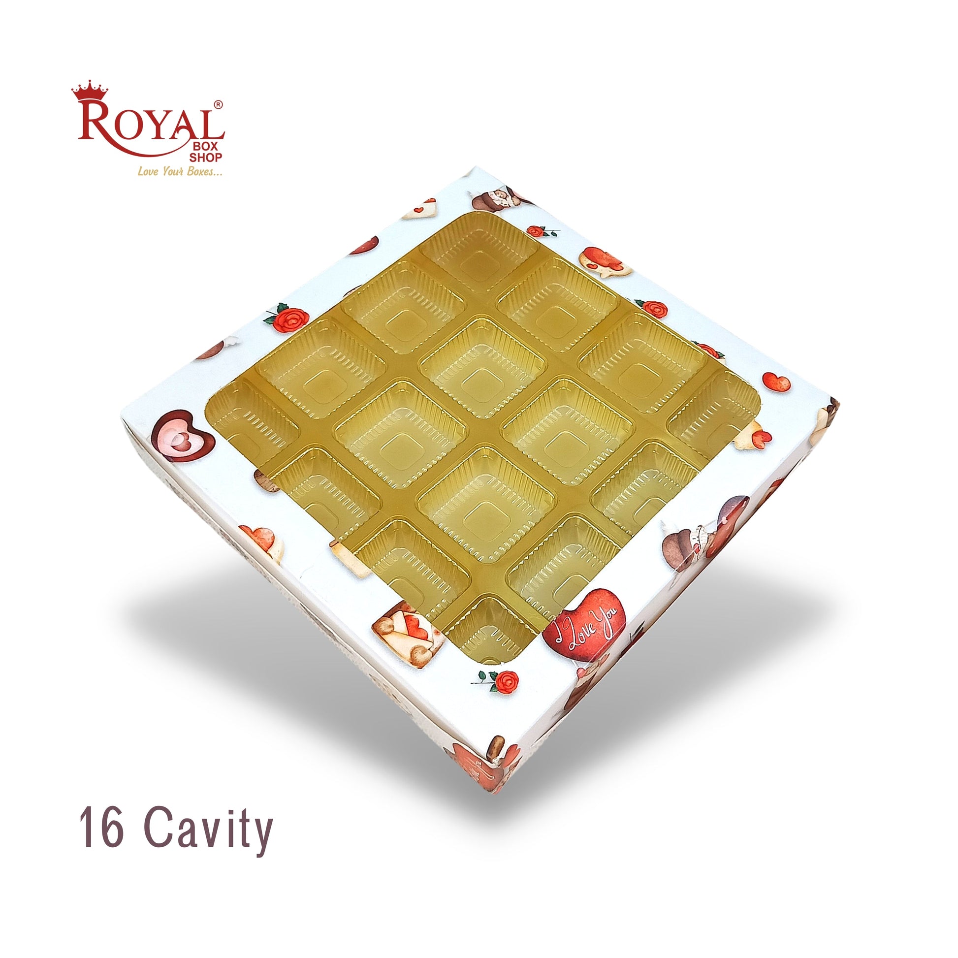 16 Cavity Valentine Chocolate Boxes  I 7.5 x 7.5 x 1.25 inch I For Chocolates, Sweets Bites Gifting Royal Box Shop